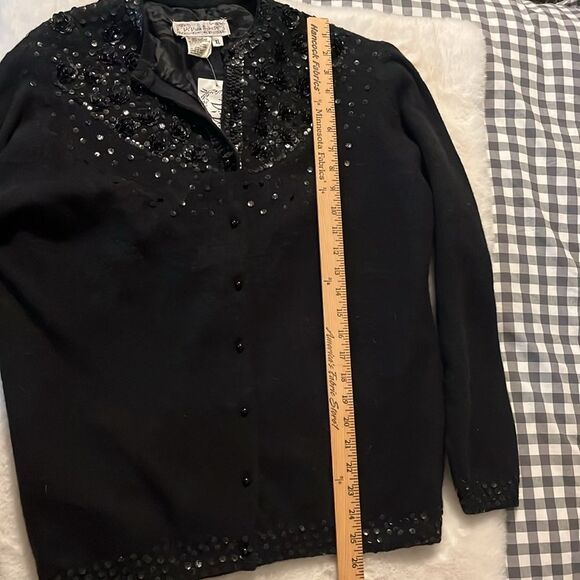 New! VIVIEN FOREST Cardigan Black Floral Sequin Lambswool Angora Blend PRETTY! - Picture 15 of 16